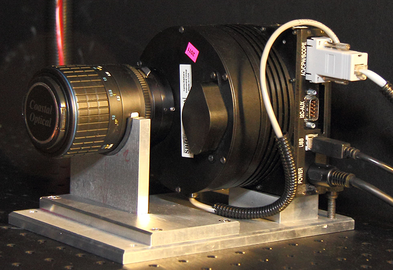 The SBIG CCD camera has an automated five position 1.25” filter wheel for clear, blue, green, red, and infrared filters (BRDF). Credit: NASA ODPO.