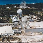 Kiernan Reentry Measurement Site (KREMS) located on Kwajalein Atoll. Four radars 
									are visible: ALCOR (ARPA-Lincoln C-band Observables Radar), TRADEX (Target Resolution and 
									Discrimination EXperiment), MMW (MilliMeter Wave), and ALTAIR (ARPA Long-range Tracking and 
									Instrumentation Radar). Credit: U.S. Army SMDC Photo Gallery.