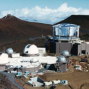 Air Force Maui Optical and Supercomputing (AMOS) site. This optical sensor suite 
									includes the 3.67-m Advance Electro-Optical System (AEOS) telescope, a 1.6-m telescope, two 
									1.2-m telescopes, and three 1-m Ground Based Electro-Optical Deep Space Surveillance (GEODSS) 
									telescope installation. Credit: AFRL (AMOS Site Factsheet OPS-17-13034 approved for public release).